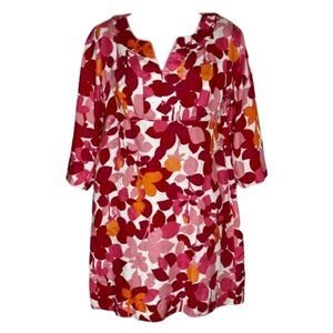 Boden Leaf Print 100% Linen Tunic Dress - Raspberry, Pink, Orange - 6